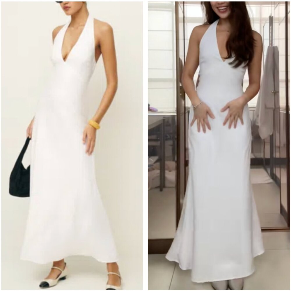 BEST Reformation Delilah Linen Maxi Dress Sz0/2 White Vacation Halter Wedding - Picture 2 of 15